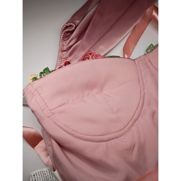 Pink Satin Bustier Corset Size S Renaissance Lace Up Back Sweetheart Poet Sleeve - Picture 6 of 16